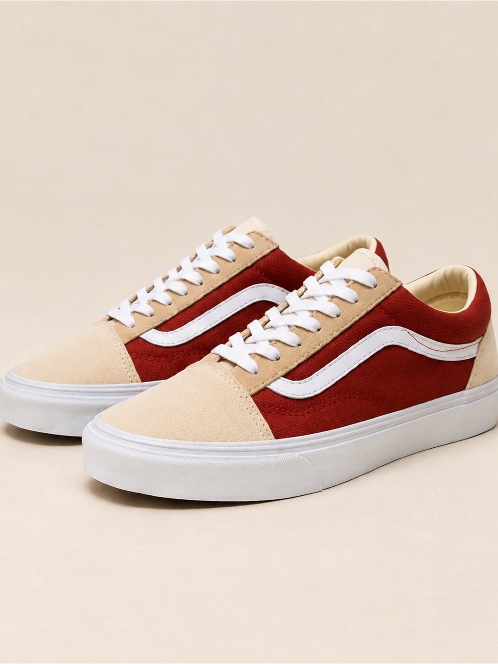 Vans Old Skool Two Tone Fired Brick Red Beige Sneakers Men’s 9.5 NWOT